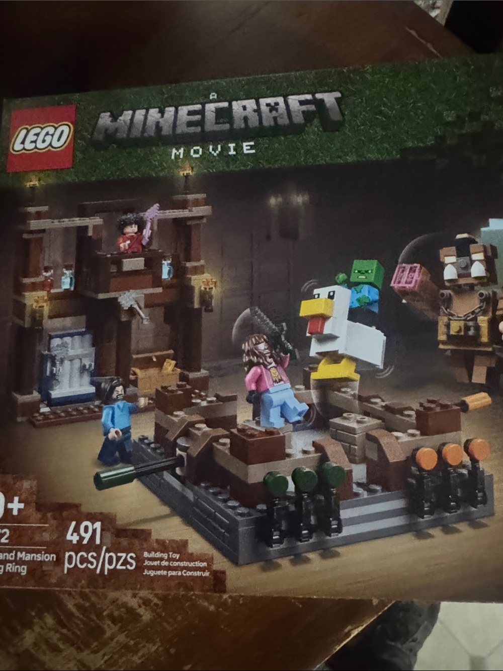 Lego Minecraft Movie Set with Brown, Green, White, Pink, Yellow